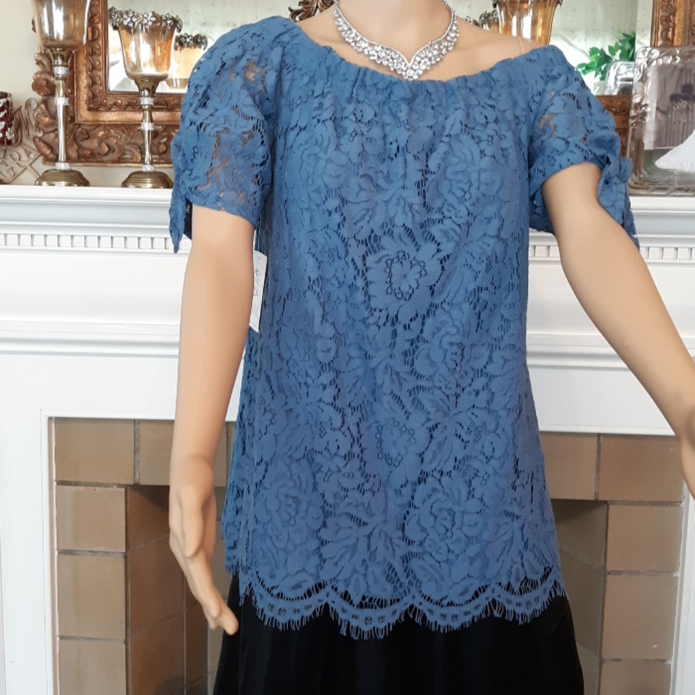 Blue lace blouse